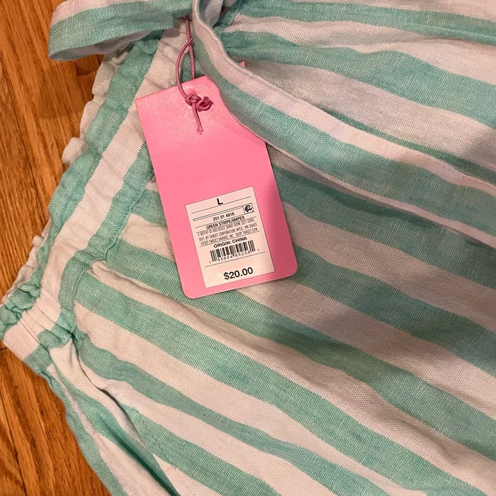 Stoney Clover Lane - High-Rise Linen Shorts - Mint Green & White - Size Large - Picture 4 of 8